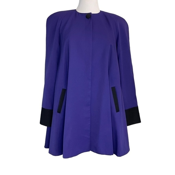J Gallery Vintage VTG 80s Purple Black Swing Coat Blazer Jacket Cape Dress 11 12 - Picture 1 of 7